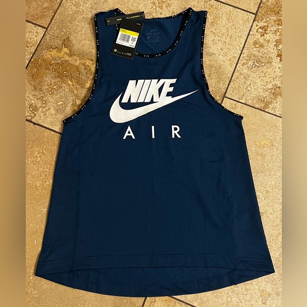 Blue Black White NIKE AIR Running Gym Work Out Tank Muscle Shirt Small